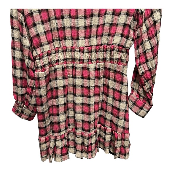 Zara Pink Plaid Checkered Ruffle Mini Dress - Pink, Cream, Black | Size Large - Picture 9 of 12